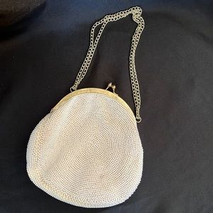 Vintage White Beaded Purse/Handbang~Made in Hong Kong~MCM
